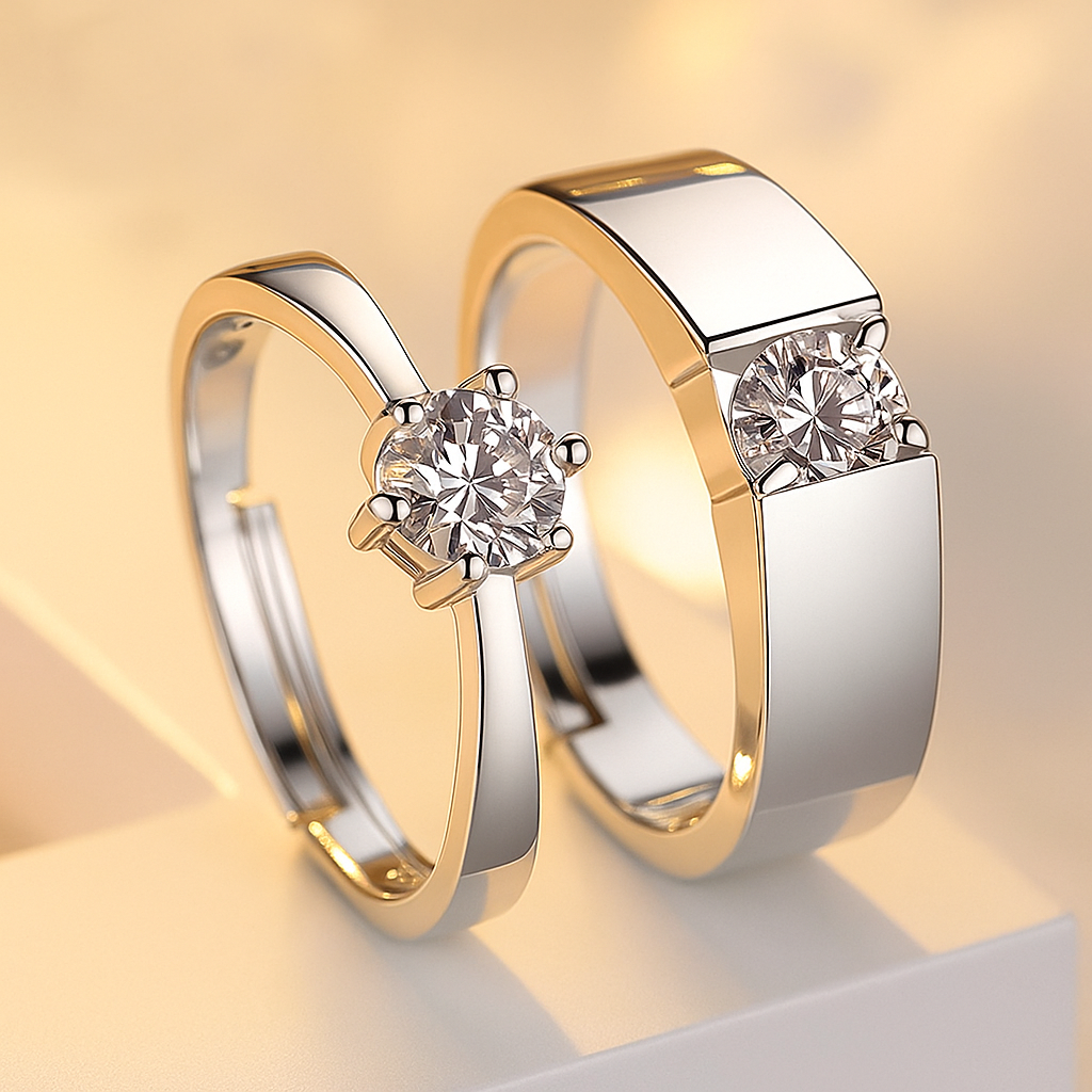 Charm Couple's Ring Set - Silver Plated | 2 Pcs Easy Wear Design